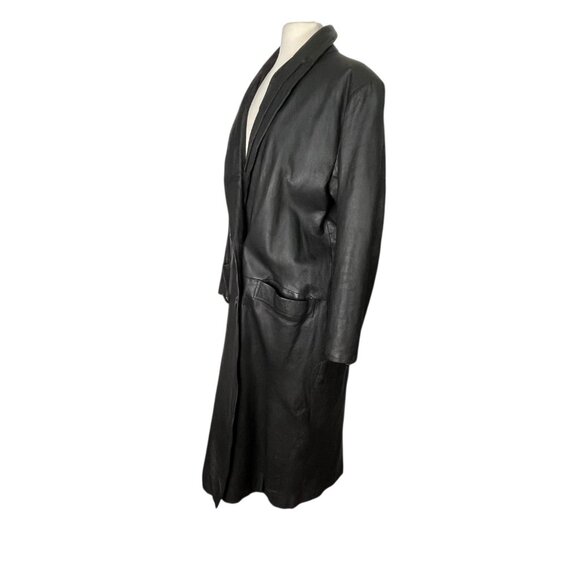 Vintage 90s Worthington Black Genuine Real Leather Longline Womens Jacket Drama - Picture 4 of 8